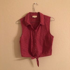 ModCloth Burgundy Embroidered Crop Tank